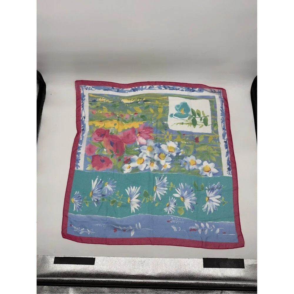 Hasting & Smith Vintage Floral Sheer Square Scarf Blue Pink Accessory Garden